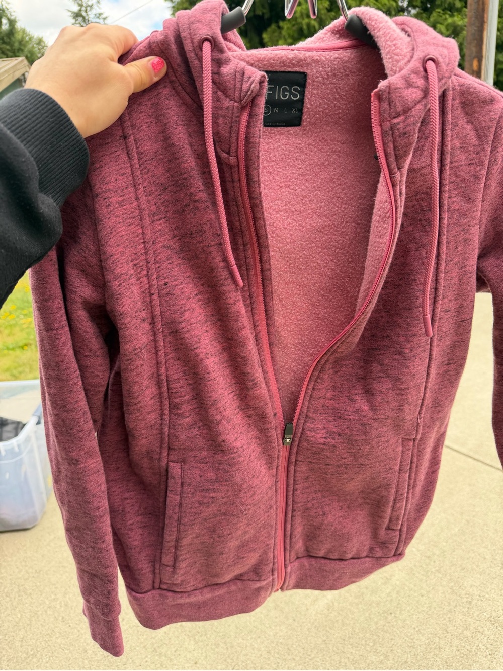 Figs Plush Zip Hoodie in Mauve Pink